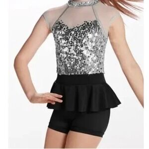 Weissman Showtime Tightrope Sparkly Sequin Biketard Dance Costume SMALL ADULT